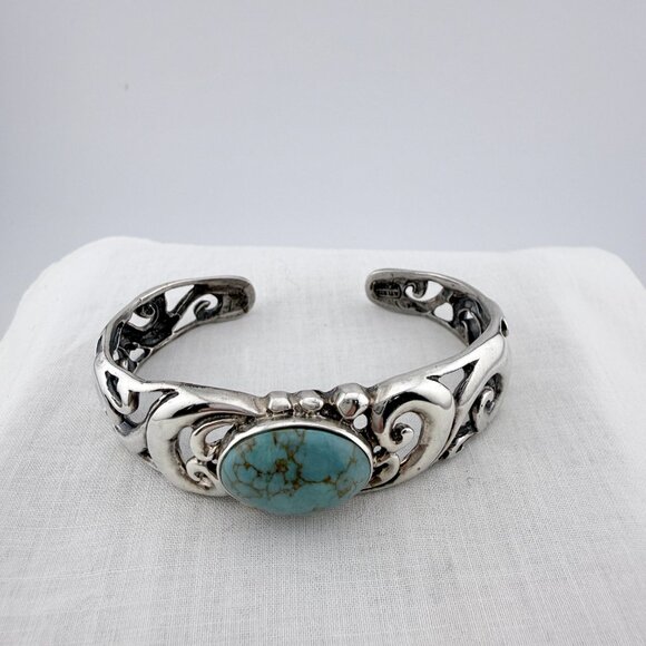 Vintage Sterling Silver Turquoise Cuff Bracelet ATI Mexico - Picture 6 of 11